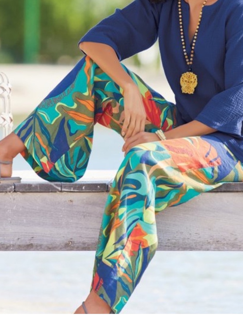 NWT Soft Surrounding pants linen Aliso wide leg tropical exotic abstract XL XXL